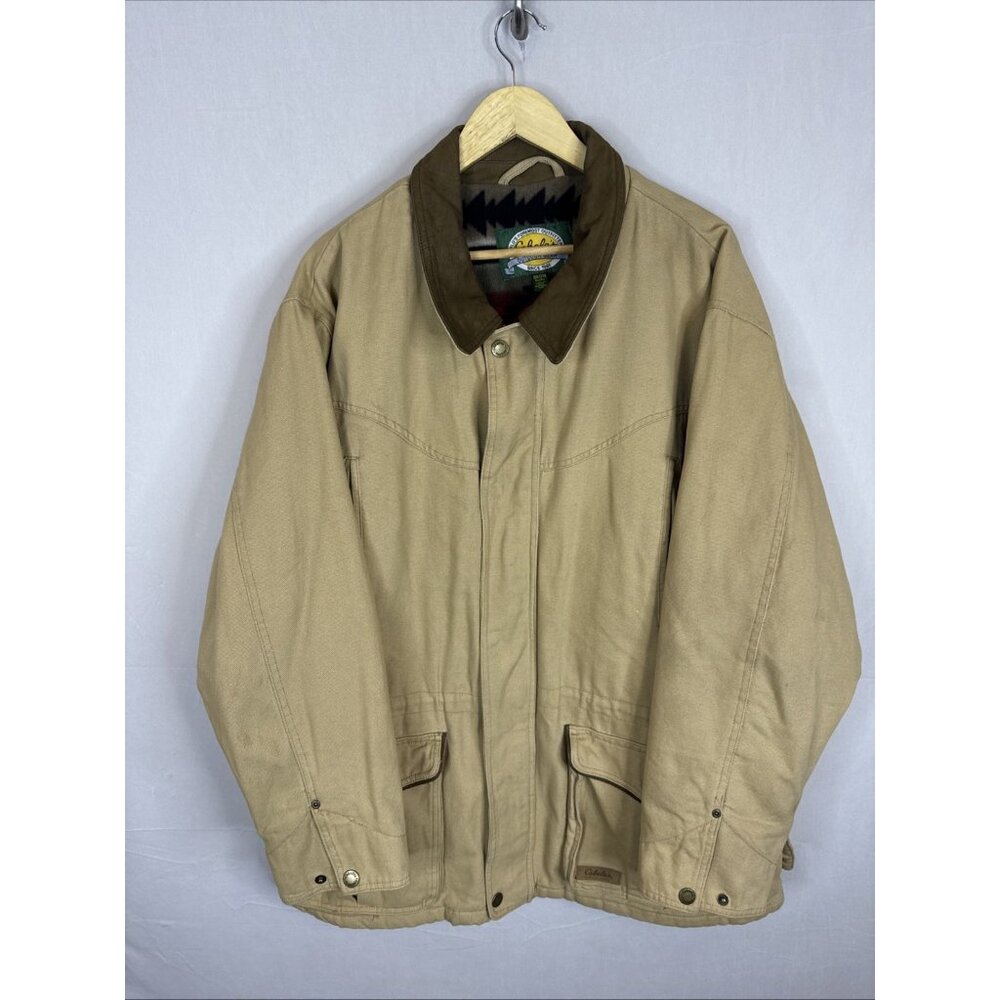 Vintage 90s Cabela's Hunting Duck Canvas Aztec‎ Flannel Lined Barn Coat 2XL